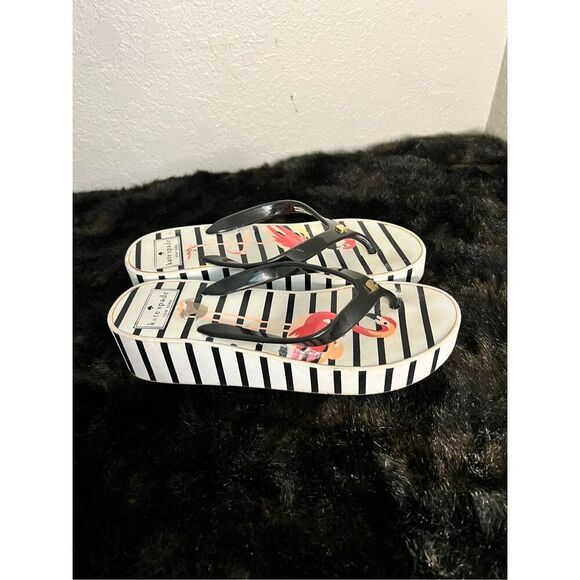 Kate Spade Platform Wedge Sandals flamingo  Summer Beach Vacation Striped Y2K US - Picture 1 of 6